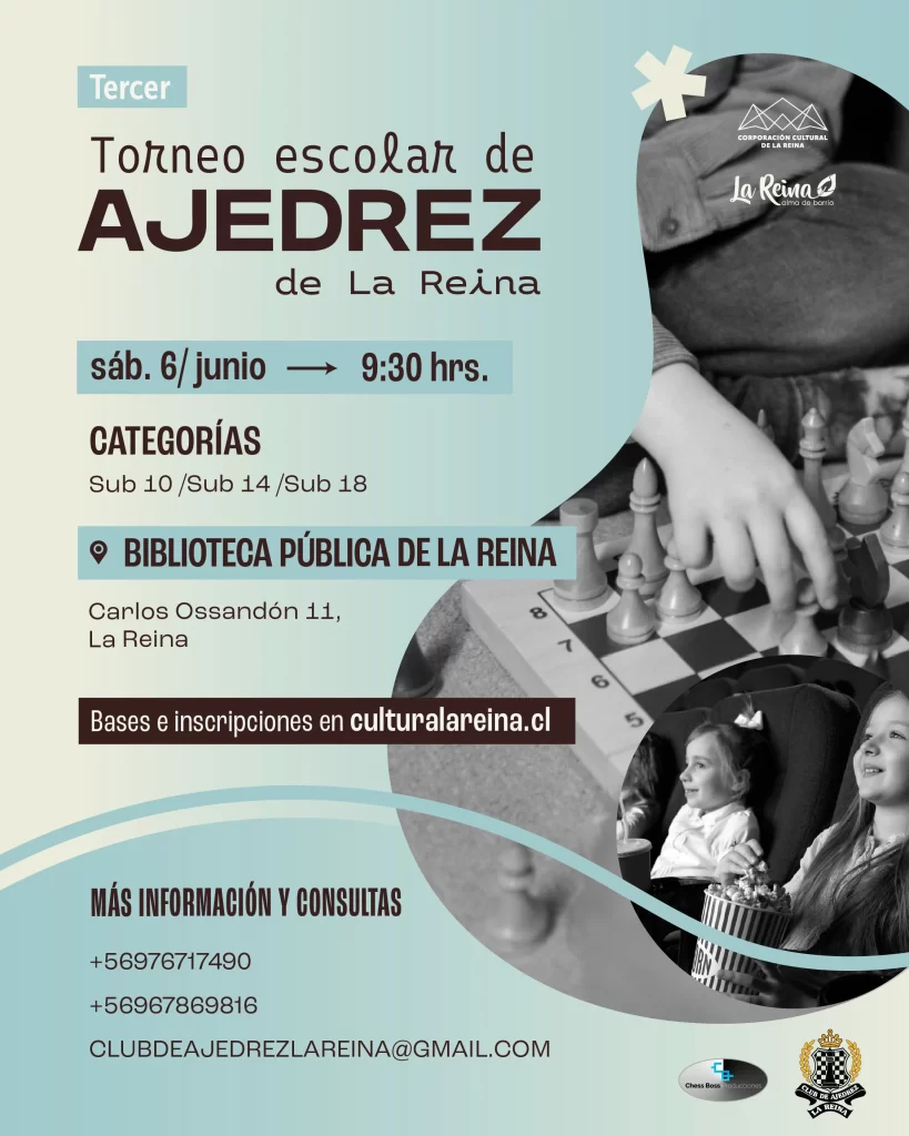 3° Torneo Escolar Club de Ajedrez La Reina reunirá a estudiantes en la Casona Nemesio Antúnez